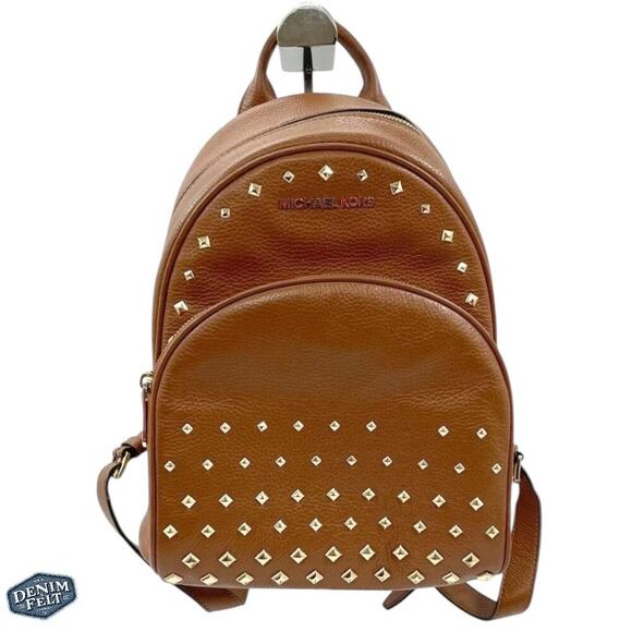 Michael Kors Brown/Gold Abbey Studded Leather Medium Backpack - Picture 1 of 11